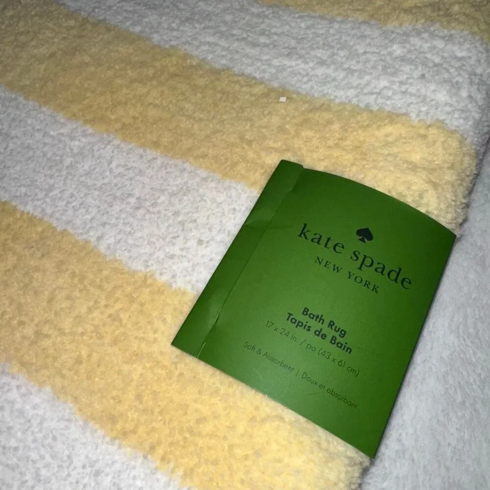 Kate Spade Bathroom Rug Bathmat Light Yellow White Polka Dots 17x24” NWT